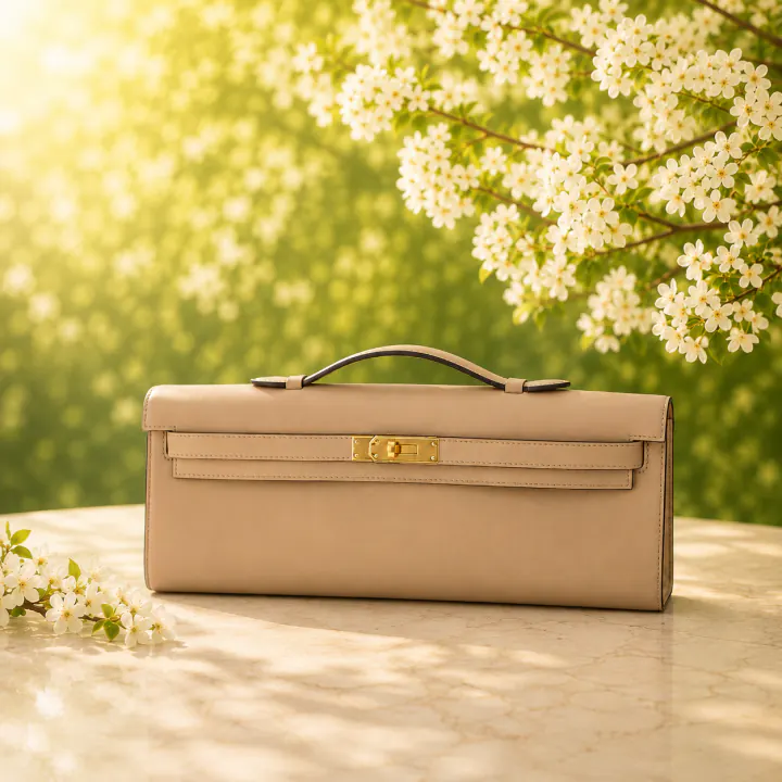 Hermes Swift Leather Gold Hardware Chai Kelly Cut Clutch