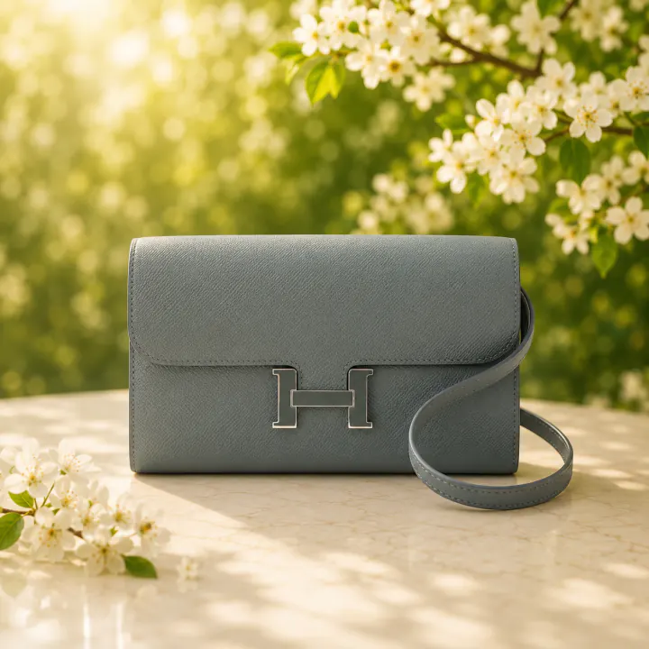 Hermes Epsom Leather Lacquer Hardware Vert Mangrove Constance To Go Wallet