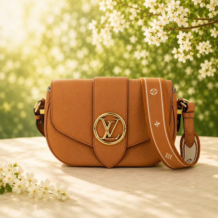 Louis Vuitton Golden Sienna Grained Calfskin LV Pont 9 Soft MM Bag